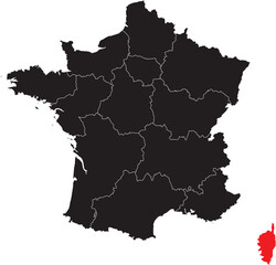 Corsica Region Highlighted on France Map