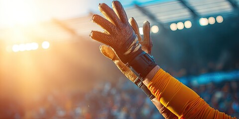Person is holding up their hands in the air, with a crowd of people watching