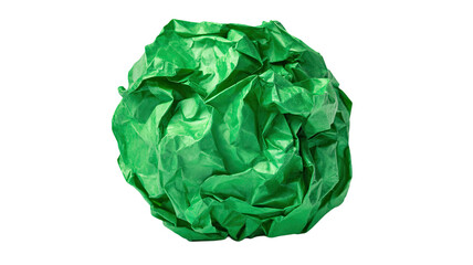 Fototapeta premium Green crumpled paper ball waste material recycling trash eco garbage rubbish environmental junk discard object isolated on white background