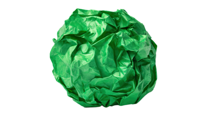 Green crumpled paper ball waste material recycling trash eco garbage rubbish environmental junk discard object isolated on white background