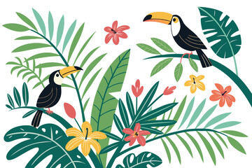 Two Toucans Perched Among Tropical Leaves and Flowers 3