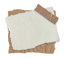 Old Taped Sticky Note. Blank Paper scrap with tape on craft background for retro scrapbooking, collage, journaling and creative design isolated