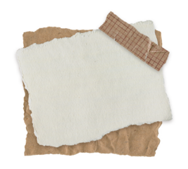 Old Taped Sticky Note. Blank Paper scrap with tape on craft background for retro scrapbooking, collage, journaling and creative design isolated