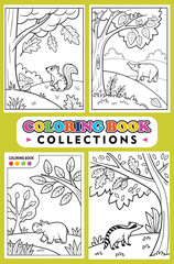 Line Art Collection For A Childrens Coloring Book With Forest Animals