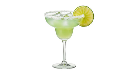 Refreshing margarita served in a glass with ice and lime on a transparent background