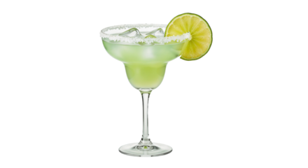 Refreshing margarita served in a glass with ice and lime on a transparent background