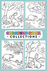 Black And White Coloring Book Page Features Animals In Natural Habitats