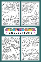 Coloring Book Page Featuring Animal Illustrations In Natural Settings Scenes
