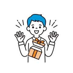 抽選に当たって喜ぶ、若い男性のシンプルな上半身ベクターイラスト素材