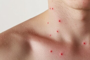 Fototapeta premium Close-up view of skin irritation on a person's upper body.