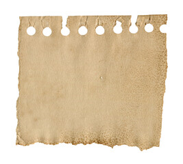 Vintage Aged Sticky Note with Rough Torn edges. Old brown paper piece isolated on transparent background for scrapbooking, collage, craft, planner and journal decorative design