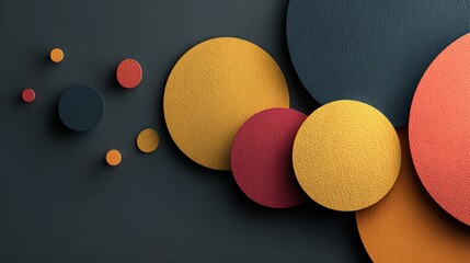 Textured Geometric Circles in Mustard Yellow, Terracotta, and Navy Blue Tones for Modern Digital Backgrounds and Minimalist Design Projects