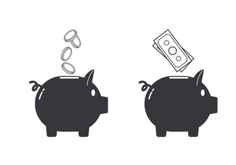 Isolated bundle piggy bank icon, symbol of savings, financial planning, money deposit, investment, and economy concept.