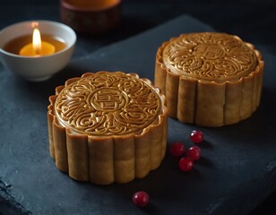 Delicious traditional Mid autumn dessert arrangement moon cake