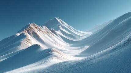 Majestic Snow-Covered Alpine Peaks with Rugged Rock Ridges and Sunlit Slopes Under Serene Blue Sky �C Pristine Winter Mountain Landscape for Nature Backdrops, Travel Designs, and Wall Art
