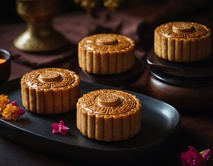 Delicious traditional Mid autumn dessert arrangement moon cake