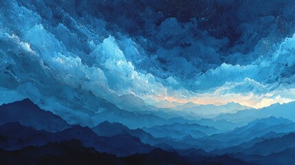 Dreamy Blue Abstract Cloudscape with Starry Glitter �C Ethereal Cosmic Backdrop for Digital Design and Wall Art