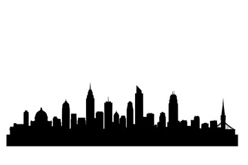 Naklejka premium Black Vector Silhouette: random Minimalist City Skyline with Iconic Buildings 