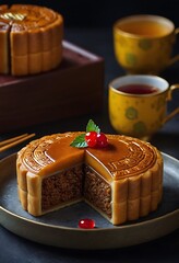 Delicious traditional Mid autumn dessert arrangement moon cake