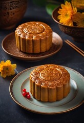 Delicious traditional Mid autumn dessert arrangement moon cake