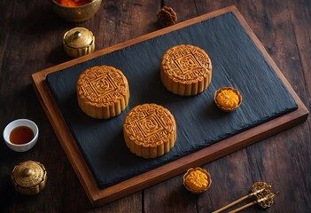 Delicious traditional Mid autumn dessert arrangement moon cake