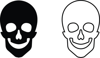 Human skull skeleton icon set collection group isolated on transparent background in black and line style, anatomy cranium head bones medical illustration vector bundle design graphic elements