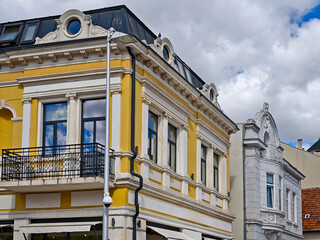 Architecture detail of old building in Varna, Bulgaria. Fragment of old building. Architectural heritage.  Varna is the sea capital of Bulgaria.