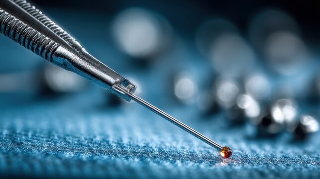 A surgical needle with fine thread ready for precise treatment