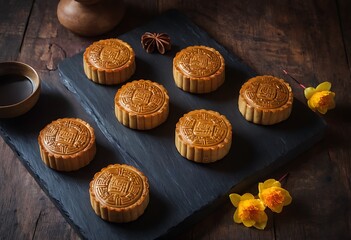 Delicious traditional Mid autumn dessert arrangement moon cake