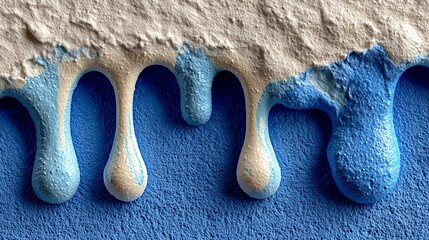 Abstract Dripping Blue and Cream Paint Texture with Melting Effect for Creative Design Background