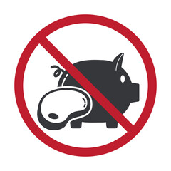 Isolated pictogram of pork meat with prohibition symbol, representing halal food label, non-pork ingredients, dietary restriction, and food safety sign.