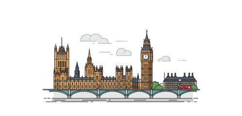 london skyline illustration with big ben and houses of parliament on the thames river ideal for travel blog header symbolizing uk tourism