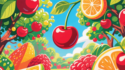 Cherries and Other Fruits Illustrator Artwork Banner Background Design Template 