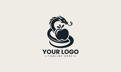 Fototapeta premium Dragon Snake With Apple vector logo illustration