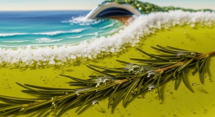 Seafoam Green Soap Bar with Fresh Rosemary and Ocean Wave in Background