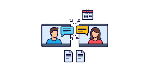 online meeting people connecting through video call to collaborate on projects schedule appointment illustrating communication  remote teamwork.