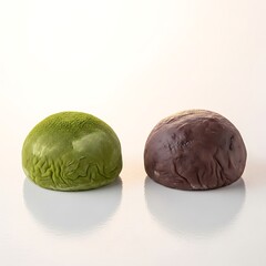 Obraz premium Delightful duo of wagashi, matcha mochi and anko sweets on pristine surface