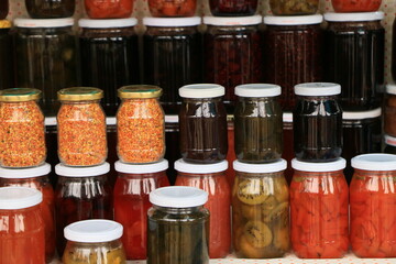 jar, food, glass, isolated, canned, red, tomato, jam, white, preserved, fruit, vegetable, preserve, preserves, bottle, canning, sweet, vegetables, ingredient, homemade, container, pepper, healthy, can