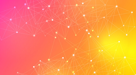 Abstract technology background with pink orange and yellow gradient connecting dots © Siti