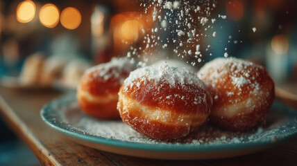 Family joyfully enjoys sufganiyot at a festive celebration