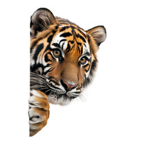 Fototapeta premium Majestic Bengal tiger with orange fur and black stripes standing alert in a transparent background