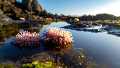 Pink anemones in tide pool