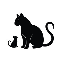 Black and white silhouette big cat and small cat