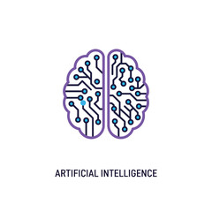 Artificial Intelligence Circuit Brain Vector Icon