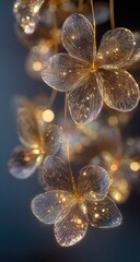Translucent flower lights hang, soft glow
