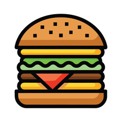 A vibrant and stylized illustration of a delicious double cheeseburger with lettuce tomato and cheese on a sesame seed bun isolated on a white background