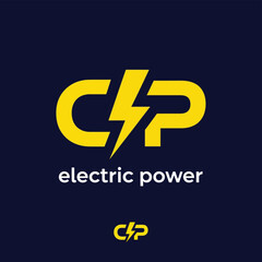 Vector art of electric power logo featuring a stylized lightning bolt integrated into the letters cp, conveying energy, innovation, and modern technology