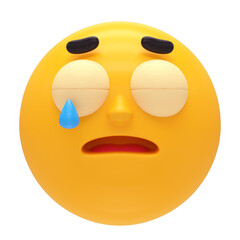 Fototapeta premium sad emoticon crying 3d render icon in cartoon plastic style minimal isolated on transparent white background 