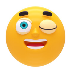 happy smiley face blinking 3d render icon in cartoon plastic style minimal isolated on transparent white background	