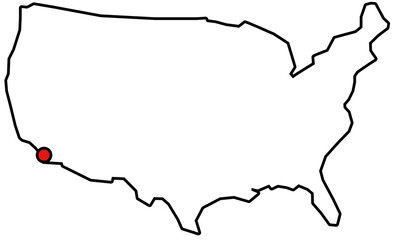 Rote Markierung von San Diego auf vereinfachter Karte der USA